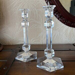 Gardenia by Val St Lambert - Signed Crystal Single Light Candlesticks